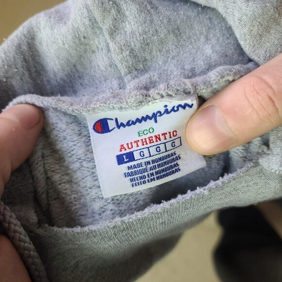 'Champion' eco-blend grey distressed hoodie pullover sweatshirt men's L - Picture 4 of 4